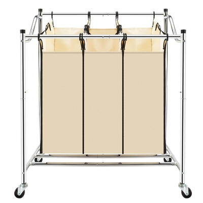 

3-Grid Laundry Sorting Cart on Wheels Mobile Heavy-Duty Baskets Detachable