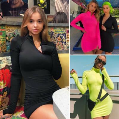 

Women Long Sleeve Bodycon Sweater Sweatshirt Sweats Hoodies Mini Dress Clubwear