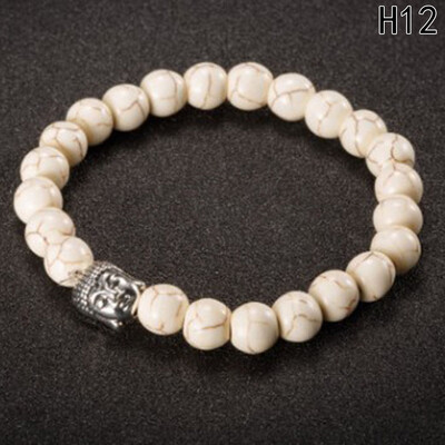 

Fashion Women Men Vintage Natural Stone Beads Bangle Sliver Gold Buddha Bracelets