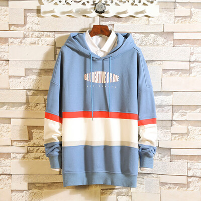 

Toponeto Mens Autumn Winter Patchwork Long Sleeved Hooded Sweater Tops Blouse