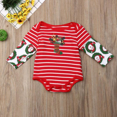 

US Toddler Baby Boys Girl Xmas Long Sleeve Stripe Romper Jumpsuit Outfit Clothes