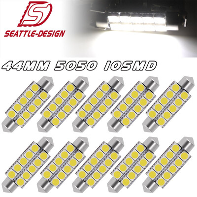 

10x Super White 44MM 5050 Festoon 12LED Dome Map Interior Light Bulb 6411 211-2