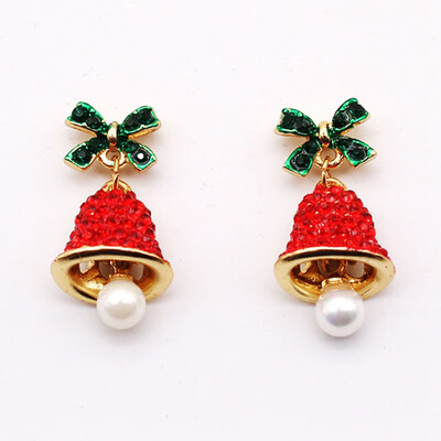 

Christmas New Year Gift Bowknot Pearl Wind Chime Bell Earrings Simple Earrings Merry Christmas