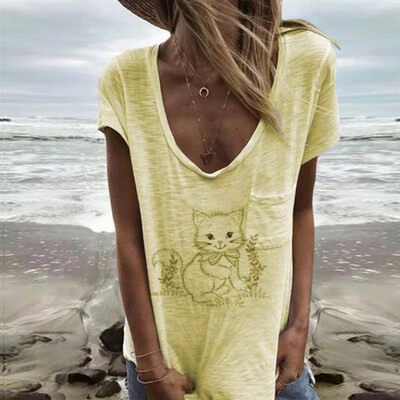 

Starmoon Women Summer Printing Pockets Short Sleeve Shirt Casual Tunic Tops Blouse