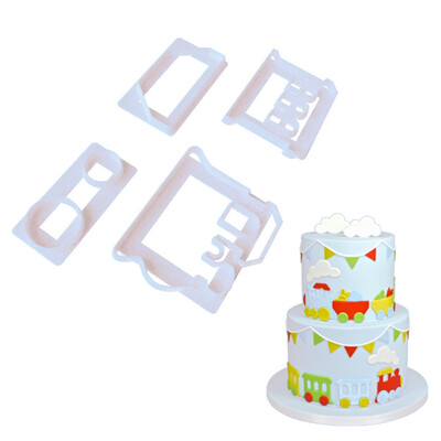 

4pcsset Various 3D Cute Small Train Cookie Mold Fondant Cake Sugarcraft Chocolate DIY Decorating Plunger Cutter
