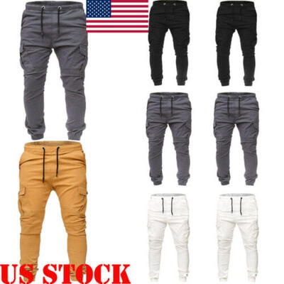 

Mens Twill Joggers Pants Hip Hop Elastic Casual Sports Slim Fit Stretch Trouser