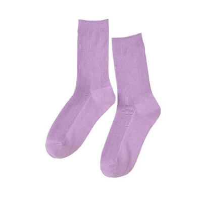 

Solid Color Vertical Stripe Women Cotton Soft Breathable Casual Tube Socks