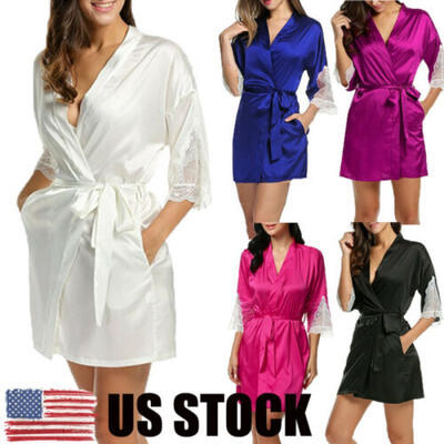

US Women Sexy Lingerie Sleepwear Satin Silk Babydoll Lace Robes Sleep Dress