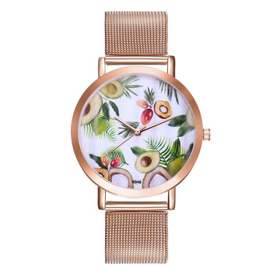 

〖Follure〗Woman Fashion Avocado Pattern Alloy Steel Strap Analog Quartz Round Watch