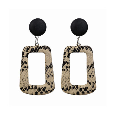 

EK630 Oversize Vintage Drop Earrings for Women Large Geometric Statement Earrings PU Snake Skin Pendant Earrings Fashion Jewelry