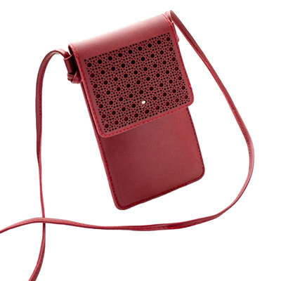

Women Hollow Touched Screen Faux Leather Mini Crossbody Shoulder Bag Phone Purse