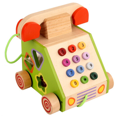 

Wooden Simulated Telephone Shape Digital Cognitive Toys for Children\s Early Education