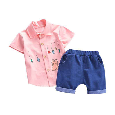 

Summer Baby Boys Short Sleeve Cartoon Print Tops Blouse ShirtShorts Children Casual Outfits Sets Baby Boy Clothes