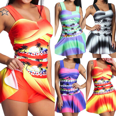 

Roseonmyhand Rainbow Lady Tankini Swimdress Swimsuit Beachwear Padded Swimwear Plus Size Biki