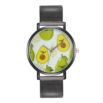 

〖Follure〗Woman Fashion Avocado Pattern Alloy Steel Strap Analog Quartz Round Watch