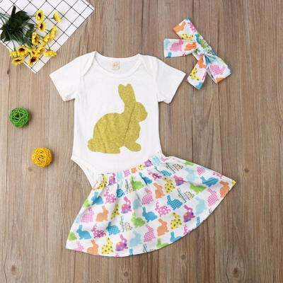 

Newborn Baby Girl Easter Bunny TopTutu Skirts Headband Outfit Romper Clothes