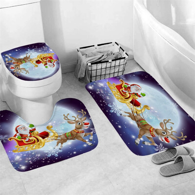 

Tailored 3Pcs Christmas shower Curtain Bathroom Anti-slip Carpet Rug Toilet Cover Mat Set