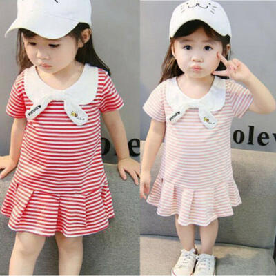 

Summer Cute Toddler Kids Baby Girls Dress Casual Striped Dresses Sunsuit Outfits