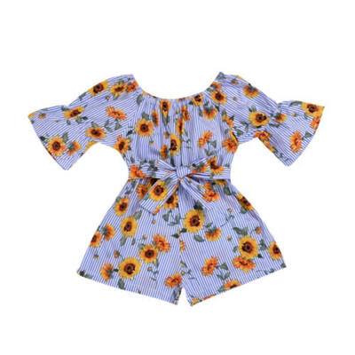 

UK Toddler Baby Girls Clothes Sunflower Stripe Jumpsuit Overall Outfits Sunsuit