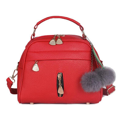 

Pure Color Leaf Hair Ball Decor Shoulder Handbags Women Small Crossbody Bag