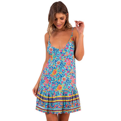 

Summer womens holiday print bohemian dress casual skirt skirt