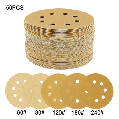 

50pcs 5 Inch Round Sandpaper Eight Hole Disk Sand Sheets Grit 60-240 Hook&Loop Sanding Disc Polish Sand Paper Woodworking