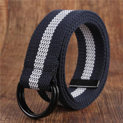

Canvas belt fashion black Alloy double ring buckle Men belt casual simple Men&Women cowboy pants belt