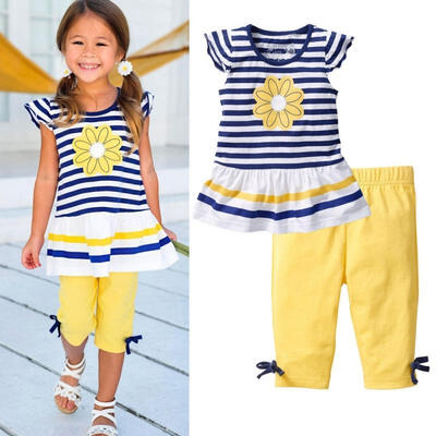 

2Pcs Baby Girls Kids Flower T-Shirt TopsShorts Pants Outfits Summer Clothes 1-8Yrs
