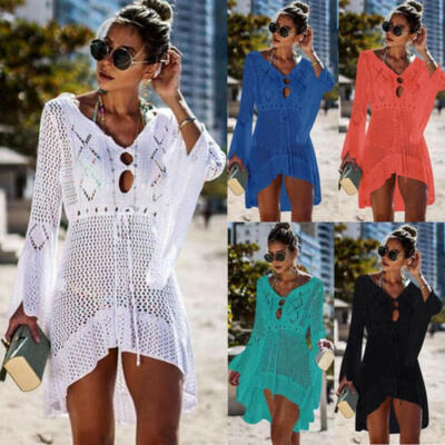 

Women Bathing Suit Lace Crochet Bikini Cover Up Swimwear Summer Beach Dress AU