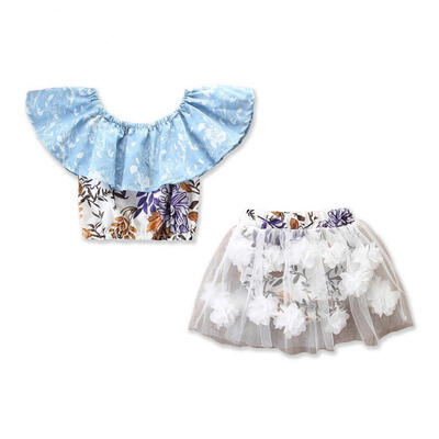 

Toddler Baby Girl Summer Floral TopTutu Lace Tulle Shorts Pants 2Pcs Outfits Set