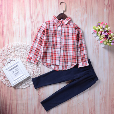 

Toddler Kids Baby Girls Boys Outfits Clothes Plaid T-shirt Blouse Tops Pants 2PC