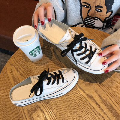 

Little White Shoe Female Summer Korean Version Uzzang Baitao Leisure Half Torch Chic Lazy Shoe Tide
