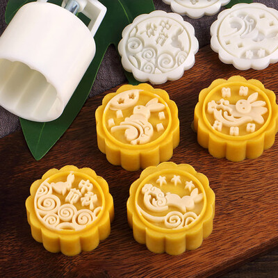 

Siaonvr Mooncake Mold Flower Mid-autumn Festival Hand Press Moon Cake Cutter Molds Set