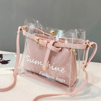 

Summer Women Beach Girls Clear Letter Fashion Transparent Jelly Mother And Child Print Handbag Shoulder Bag Wild Messenger Bag