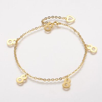 

304 Stainless Steel Charm Anklets Number Num8 270x23mm pendant 11x8x06mm