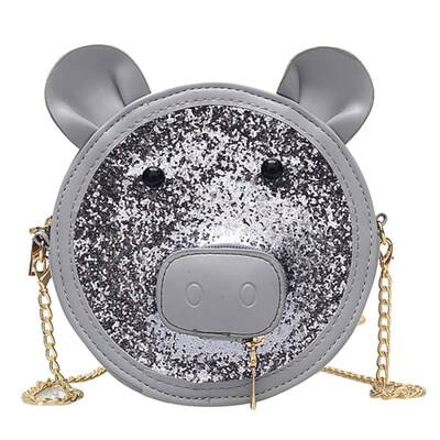 

Cute Women Cartoon Pig Sequined Faux Leather Small Round Crossbody Shoulder Bag