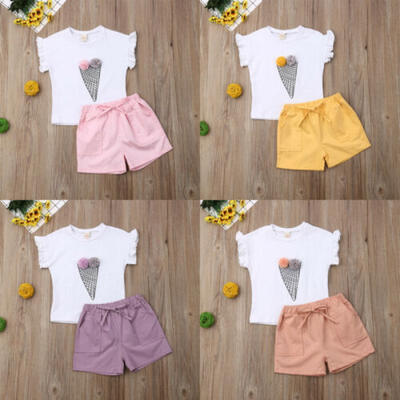 

Toddler Kids Baby Girls Outfits Clothes Ice Cream T-shirt Tops Shorts 2PCS Set