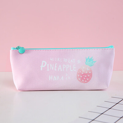

Back To School Pu Leather New Student Pen Bag Cartoon Fruits Feather Printed Pencil Bag Fashion Zipper Pencil Case