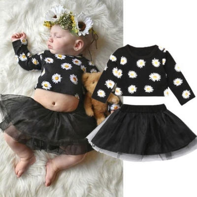

Fashion Newborn Baby Girls Flower Long Sleeve Tops Tulle Skirt Outfits Clothes
