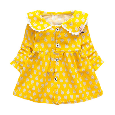 

Autumn Casual Baby Girls Long Flare Sleeve Cartoon Rabbit Print Dress Kids Princess Pageant Dresses