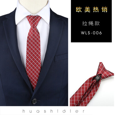 

Spot stripe mens business plaid cashew tie 8CM convenient zipper drawstring cross-border tie custom