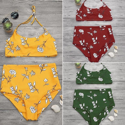 

Women High Waist Triangle Padded Bra Push-up Swimwear Bikini Swimsuit Bathing