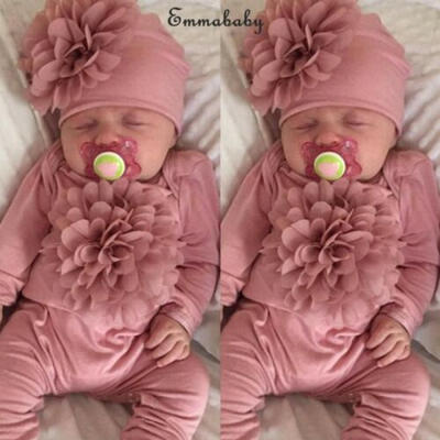 

Newborn Baby Girl Clothes 3D Flower Romper Jumpsuit Bodysuit Hat Outfit Set 2PCS
