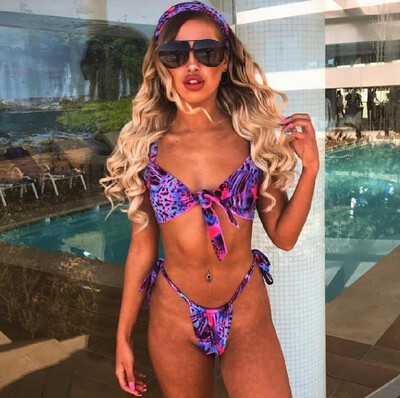

2019 new bikini explosion print bikini womens split swimsuit Europe&America hot sexy swimsuit purple