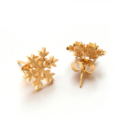 

304 Stainless Steel Ear Studs Snowflake Golden 12x12mm Pin 08mm