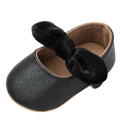 

Newborn Baby Girl Solid Bow Soft Anti-slip Hook&Loop First Walker Princess Shoes