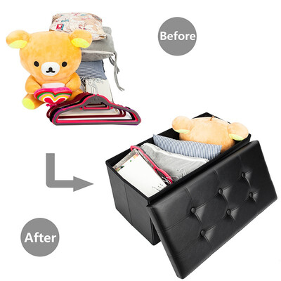 

783838 Rectangle Shape PVC Leather Surface Storage Ottoman Black