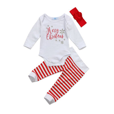 

Christmas Newborn Baby Boy Girl Tops RomperPantsHat 3PCs Outfit Pajamas Set
