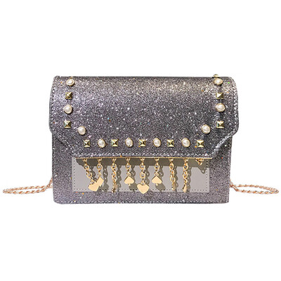 

Tailored Sequin Shoulder Bag Women Bag Pearl Pendant Small Square Bag BK