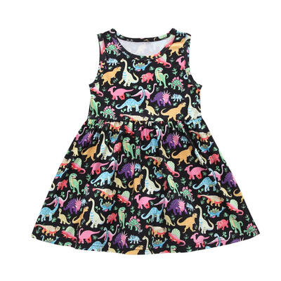 

Kids Sleeveless Dress Cute Colorful Dinosaur Print Slim Fit Girls Clothing